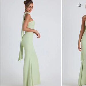 Scarf-Detail Strapless Gown in Spring Green -Elegant Green Evening Gown